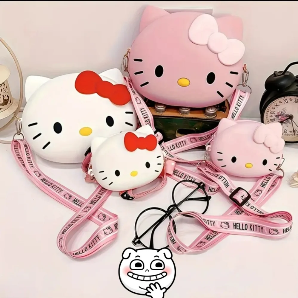 Hello Kitty Sanrio Silicone Crossbody Small Bag White Pink Strap L👀K 🐱 Sanrio